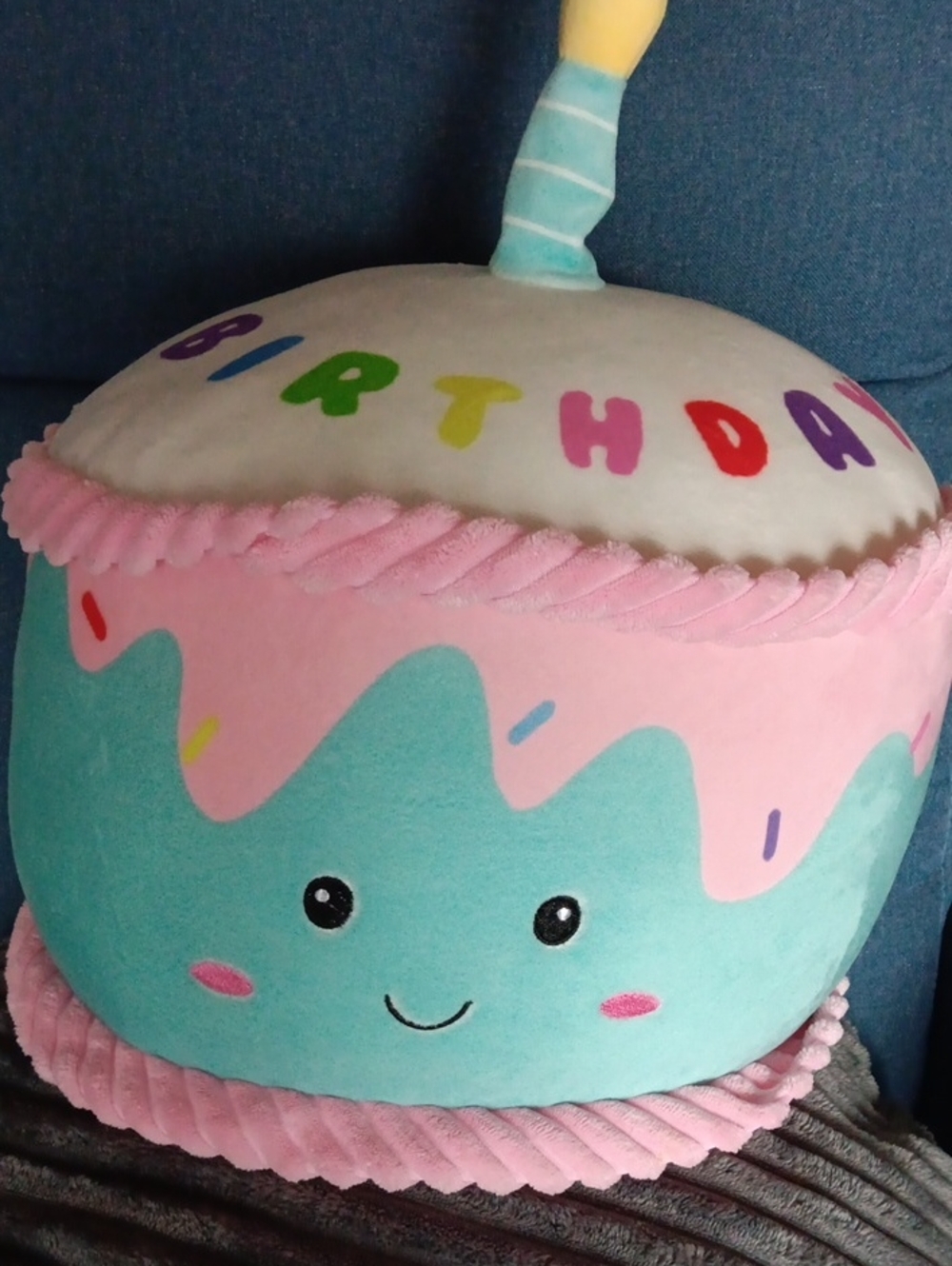 Plush Birthday Cake Pillow – Aqua & Pink Party Accent